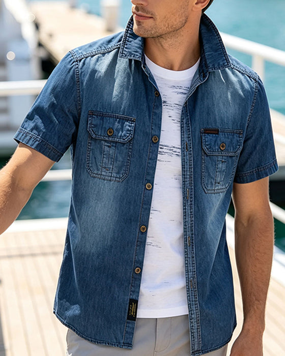 Skjorta Denim Kort Ärm Herr