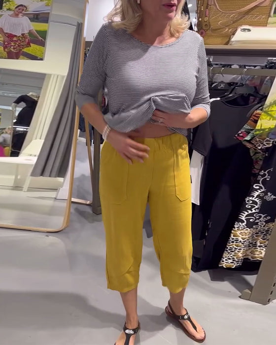 Byxor Avslappnade Avsmalnande Bomull Och Linne Korta