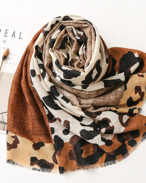 Dam Halsduk Leopard Lapptäcke Print Fransar Schal