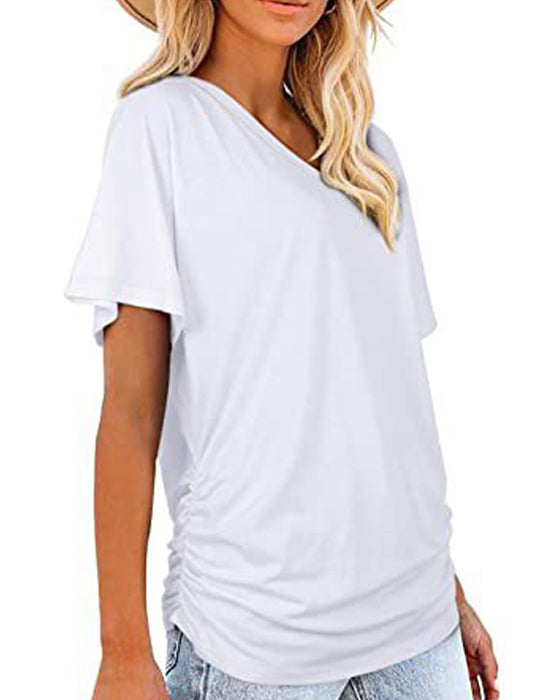 T-Shirt Veckad Enfärgad V-Ringning