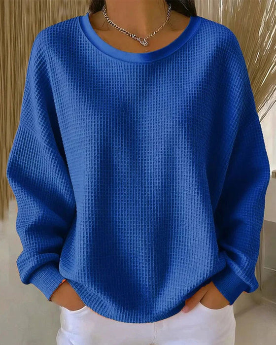 Sweatshirt Enfärgad Våffeltextur Pullover