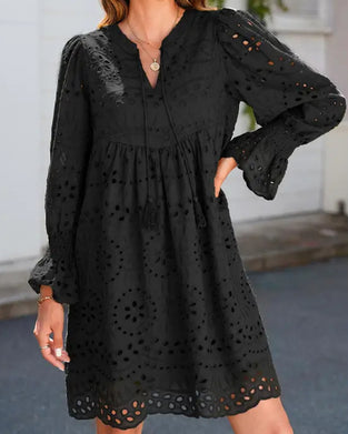 Klänning Genombruten Långärmad Knytmidja A-Linje