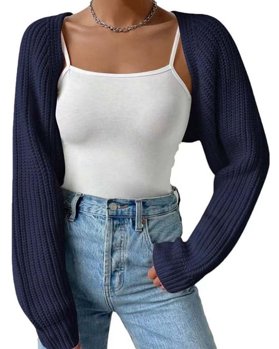Cardigan Solid Färg Lång Ärm Kort