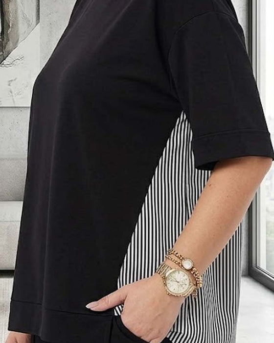 Casual blus med lapptäcke av kritstreck