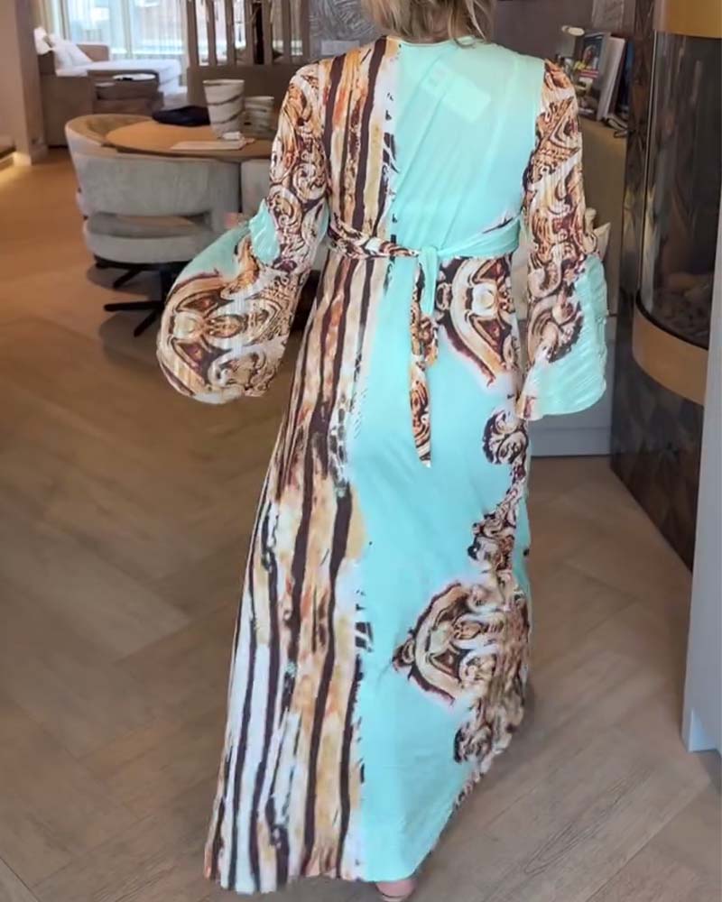 Klänning V-Ringning Tryckt Bekväm Casual