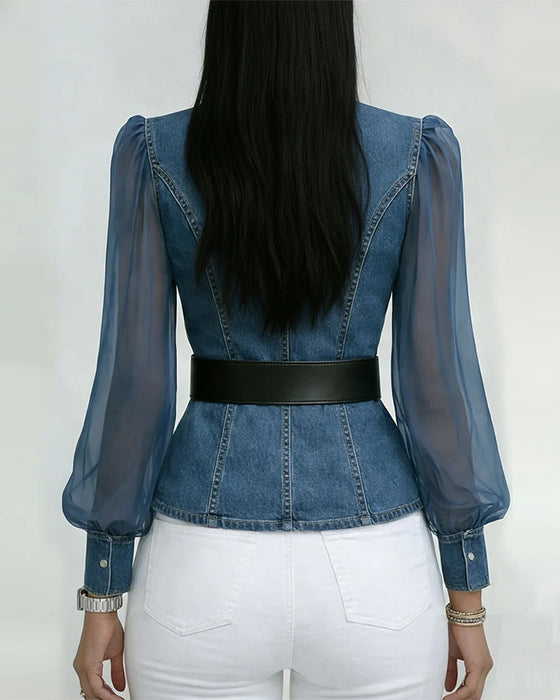 Blus I Elegant Mesh Och Denim