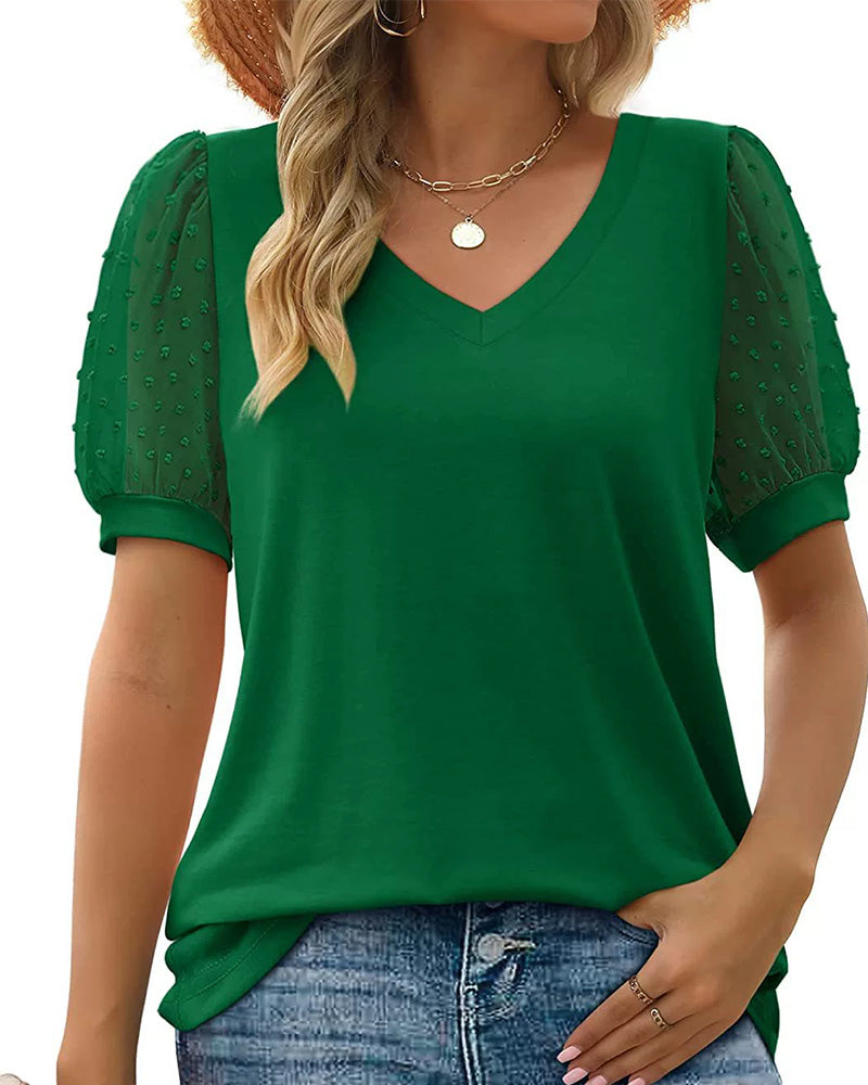 Blus Enfärgad Mesh Puffärm