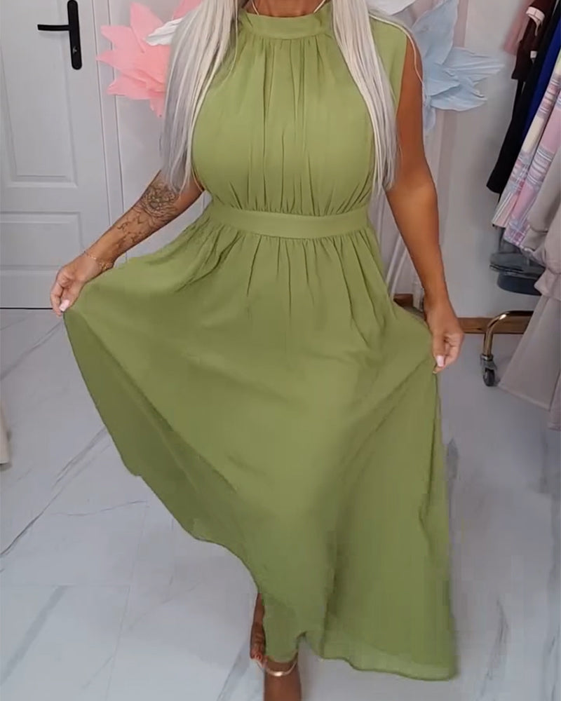 Klänning Enfärgad Ärmlös Midjeknäppning Maxi