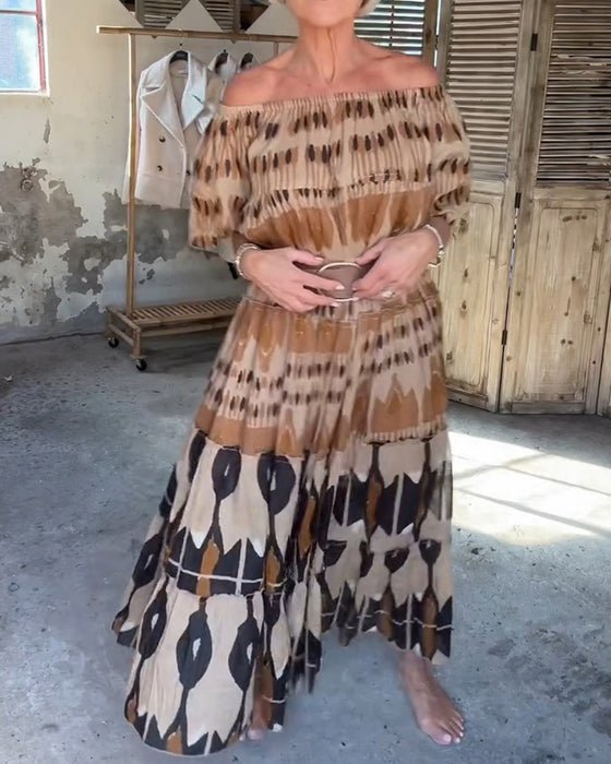 Klänningar Off-Shoulder Fyrkantig Hals Lös Tryck
