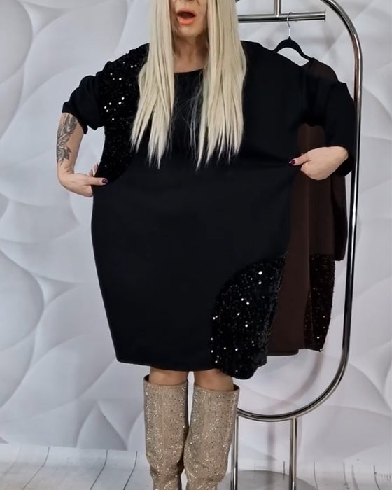 Klänning Rund Halsringning Sequin Lappverk