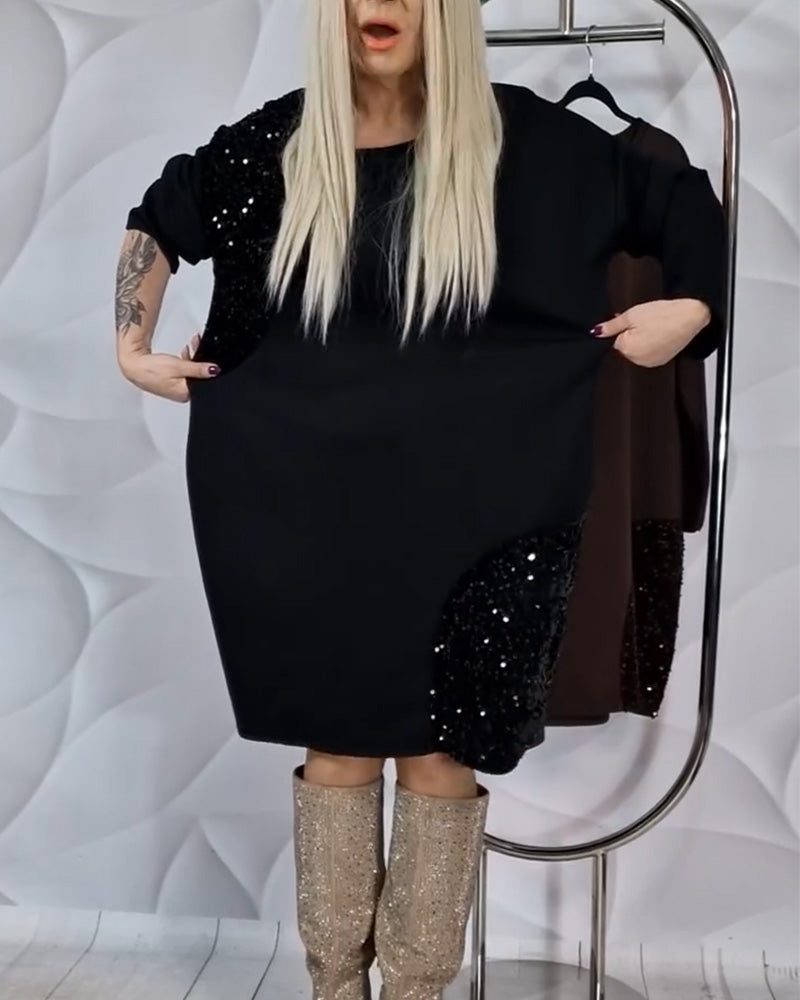 Klänning Rund Halsringning Sequin Lappverk