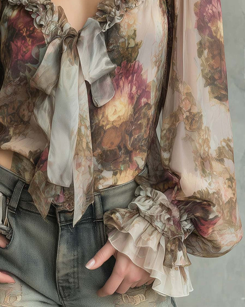 Blus Lotusmönster Elegant