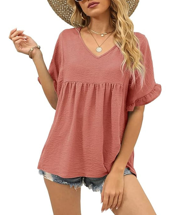 Blus Casual Rynkad Loose Fit