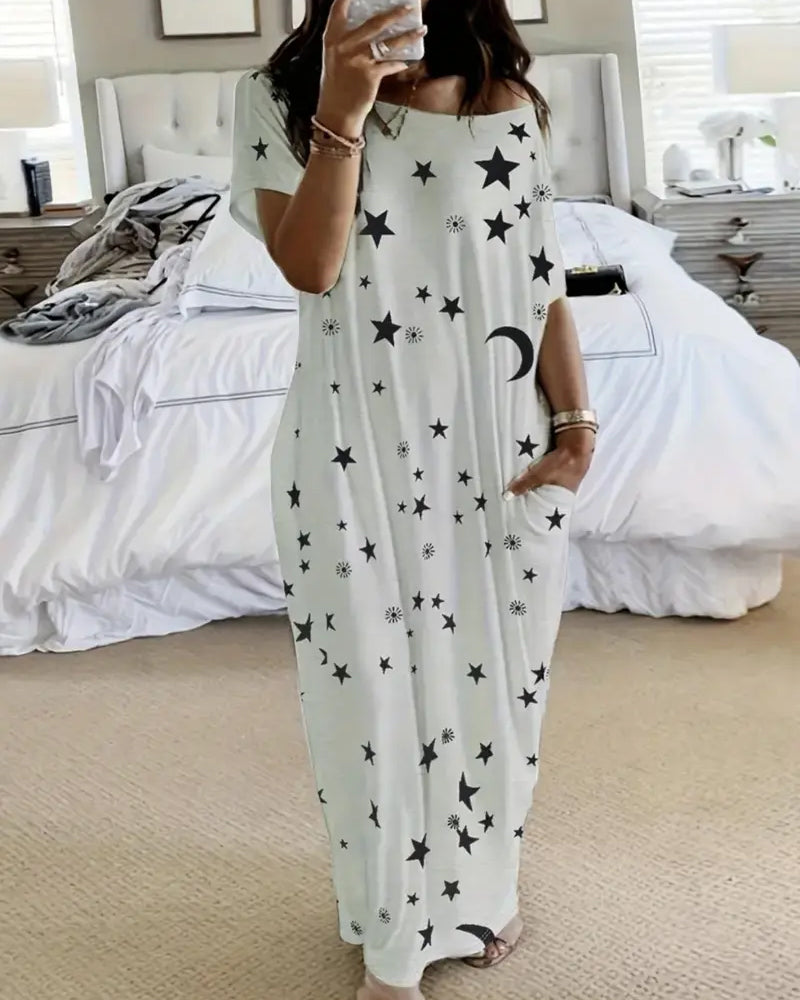 Klänning Avslappnad Semestertryck Lös