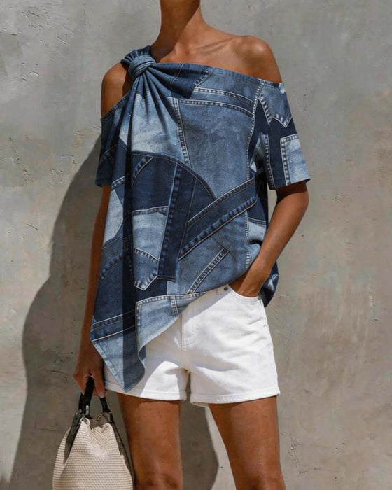 Blus Enaxlad Twist Knut Patchwork