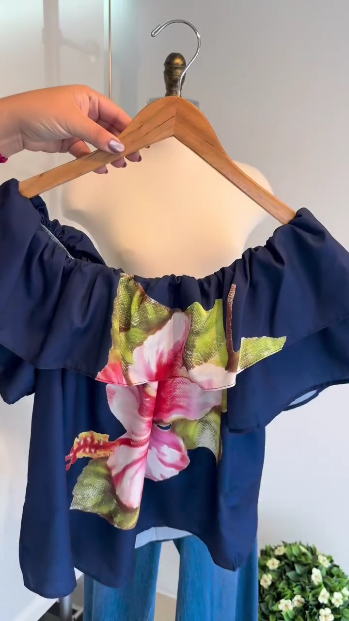 Blus Blommigt Tryck Off Shoulder