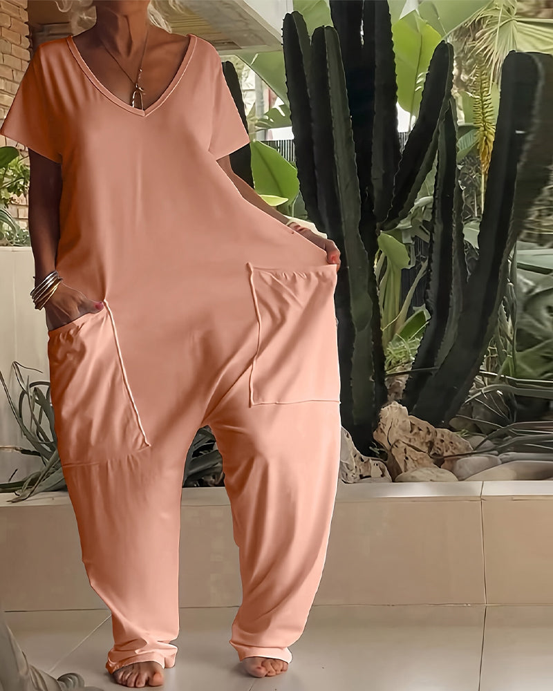 Hoppdräkt V-ringning Kortärmad Vida Ben