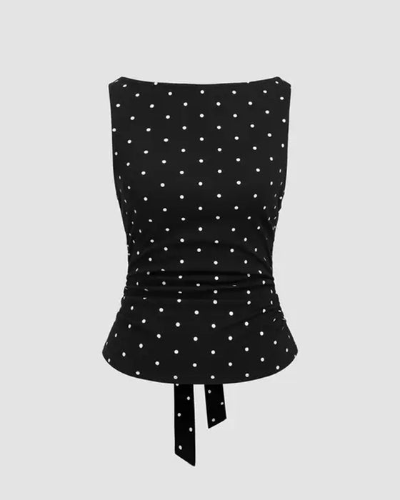 Tank Tops Polka Dot Båt Hals Sida Veck