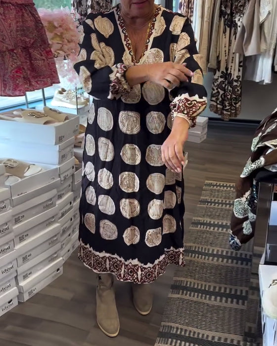 Klänning Långärmad Urringad Tryckt