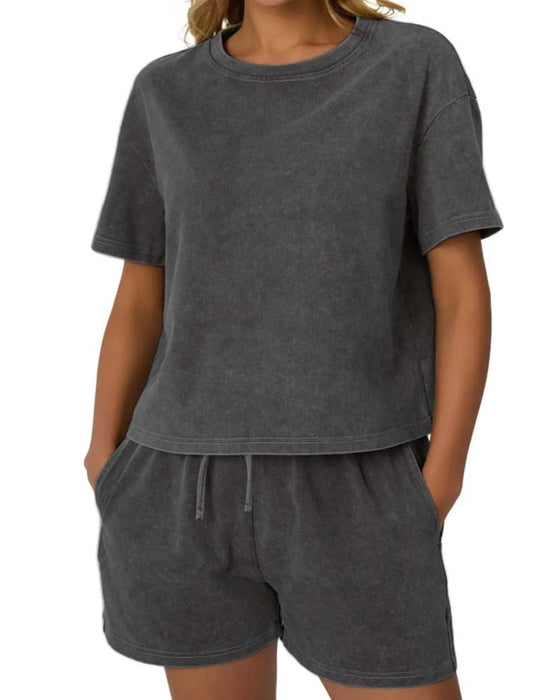 Set Med Tvättad Vintage Rundhalsad Casual