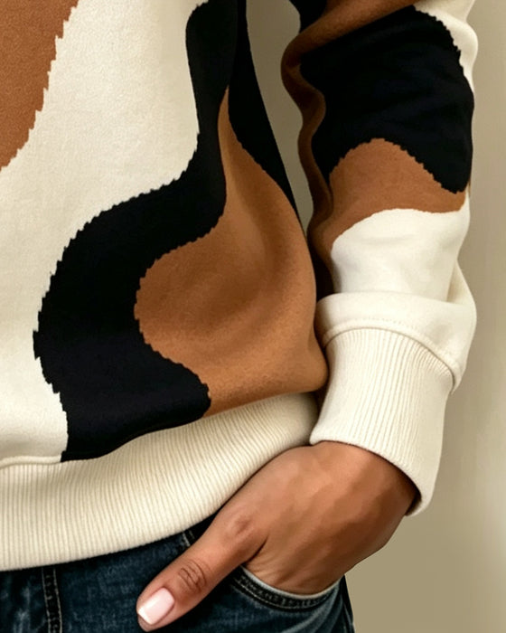 Sweatshirt Färgblock Blixtlås Avslappnad