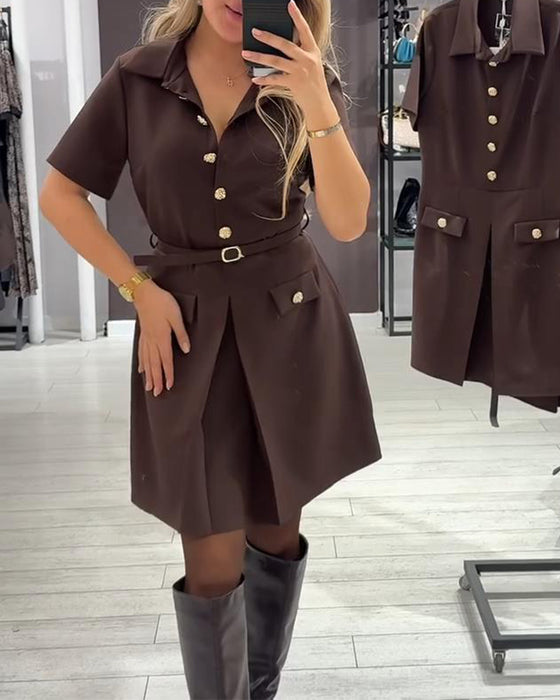 Klänning Knäppt Krage Kortärmad