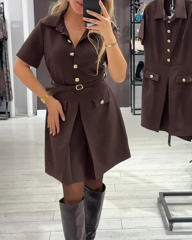 Klänning Knäppt Krage Kortärmad