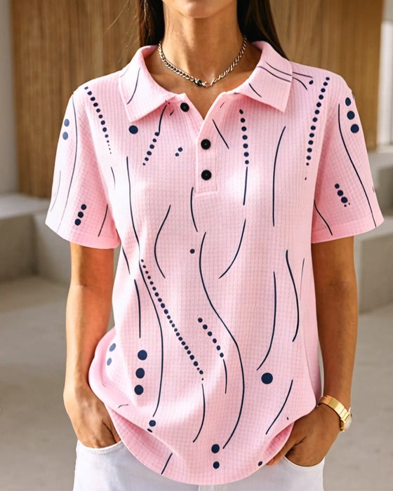 Blus Polo Krage Linje Knapp