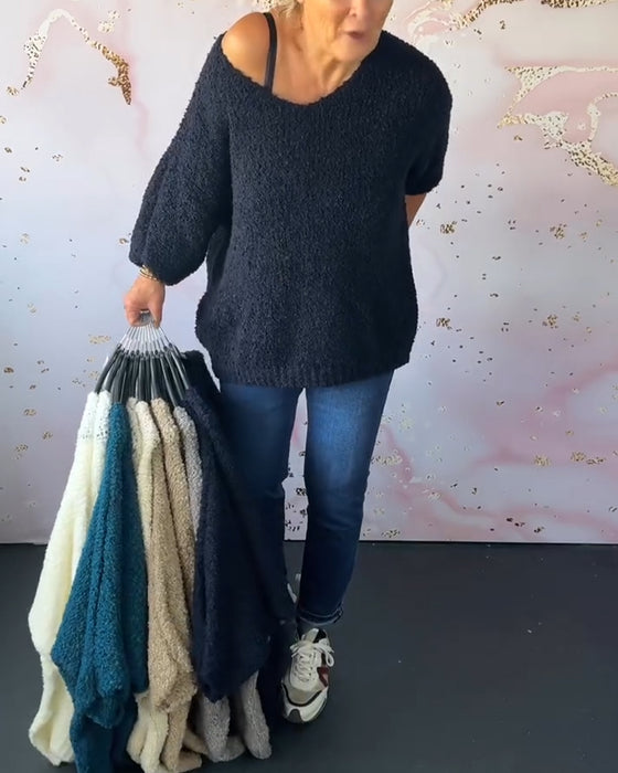 V-ringad enfärgad casual tröja