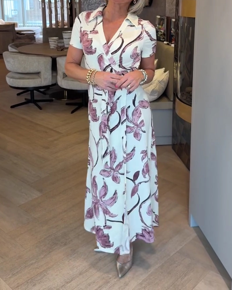 Klänning Blommigt Tryck V-Hals