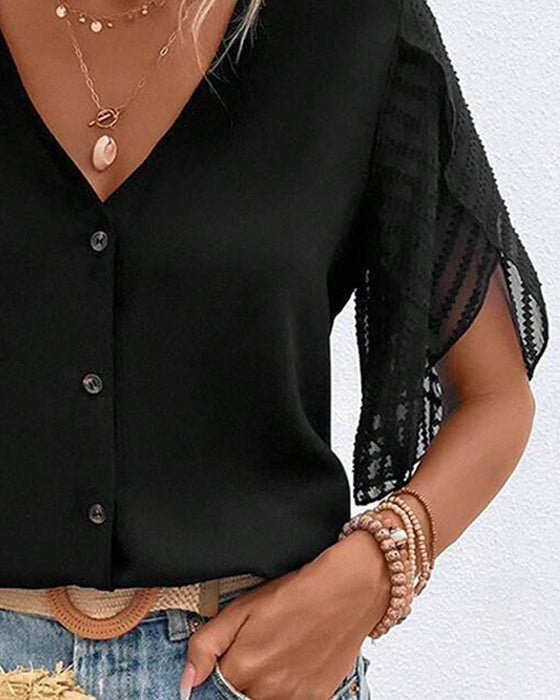 Blus Stilig V-Hals Knapp Casual