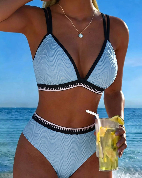 Bikini Färgblock Dubbelrem Texturerad