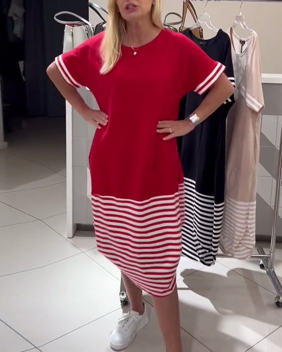 Klänning Kontrastrandig Kortärmad Casual