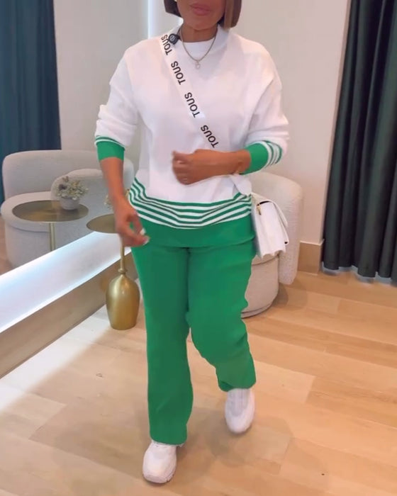 Randig Kontrast Pullover Byxor Set