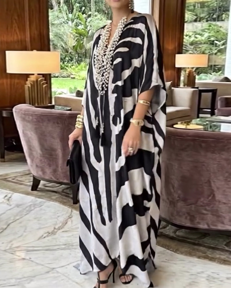 Klänning Abstrakt Tryck Lössittande Morgonrock