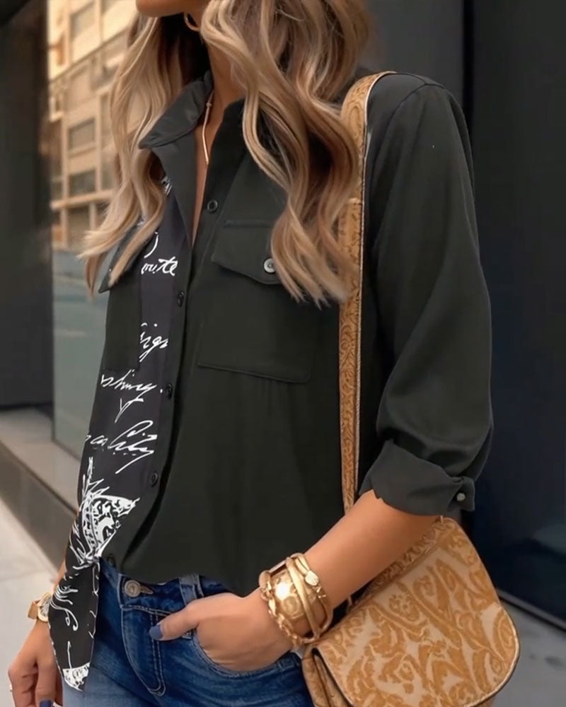 Skjorta Krage Ficka Grafittitryck