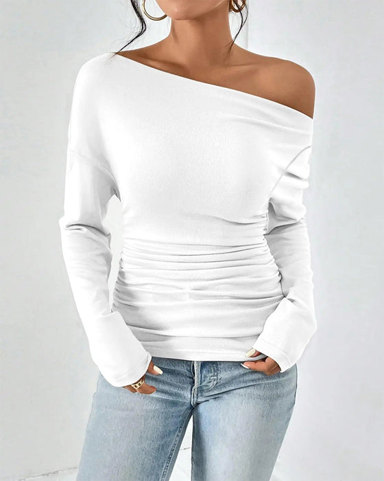 Topp Off-Shoulder Skiktad Solid