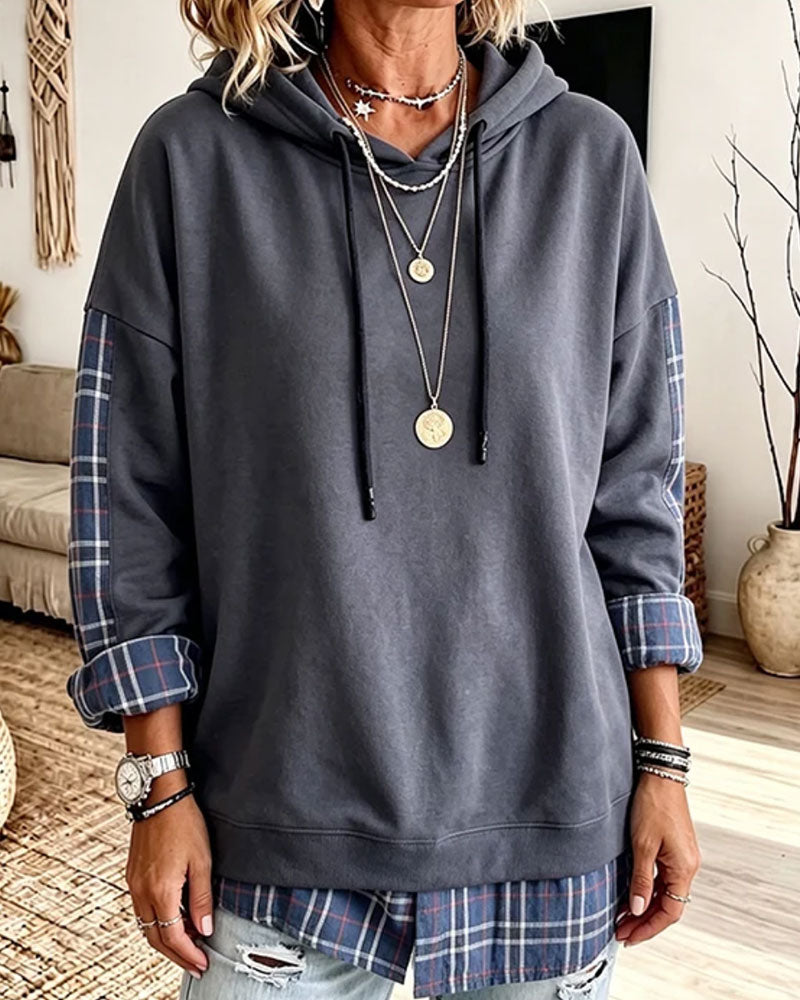 Hoodie Plaid Mock Skiktad