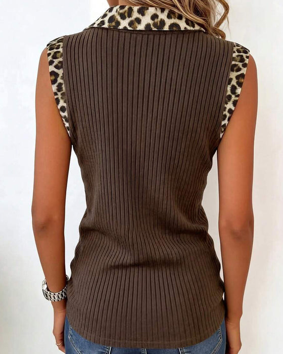 Blus Slag Leopard Tryck Ärmlös Räfflad