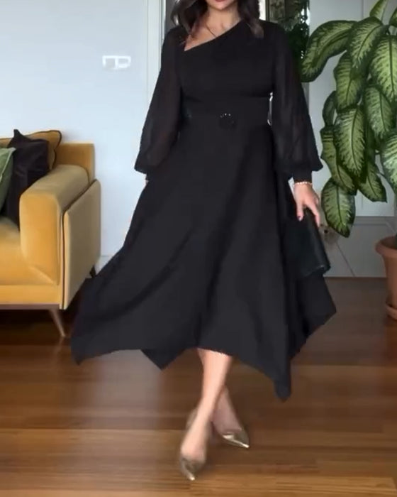 Klänning Beaded Puff Sleeve Midja Midja