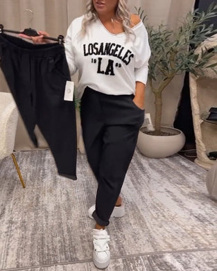 V-ringad casual sweatshirt med bokstavstryck