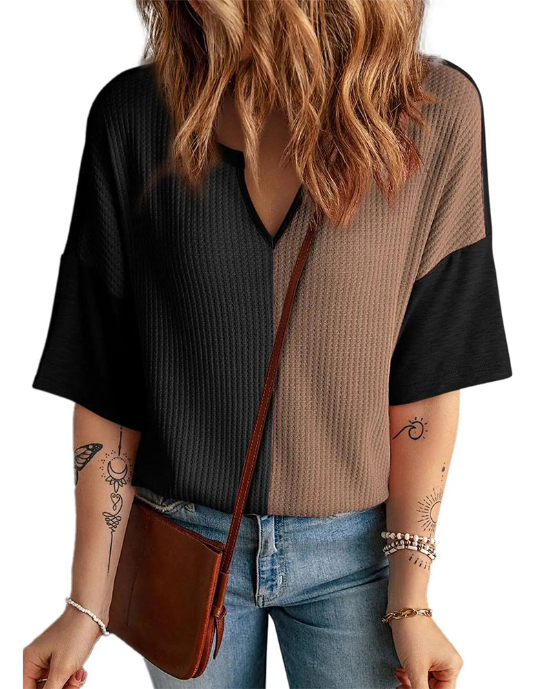 T-Shirt Färgblock Våffelstickning