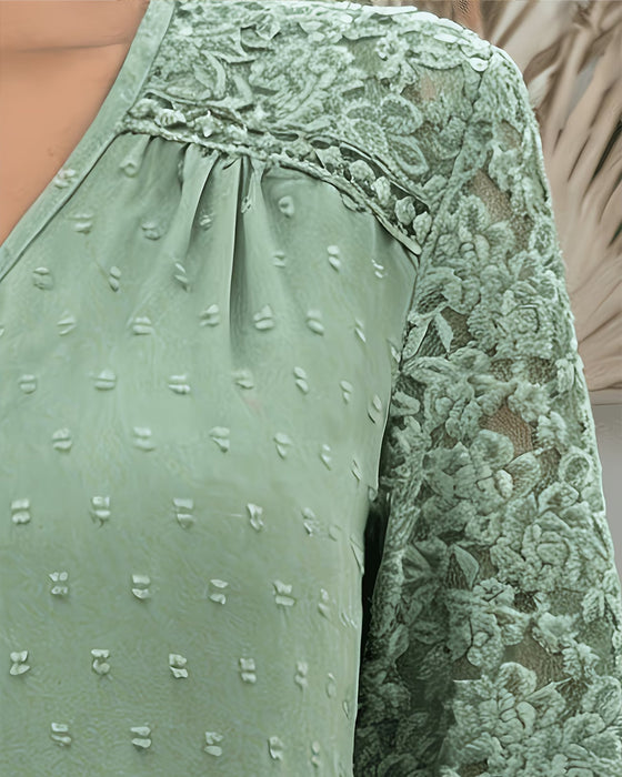 Blus Spets Patchwork 3D Blommig
