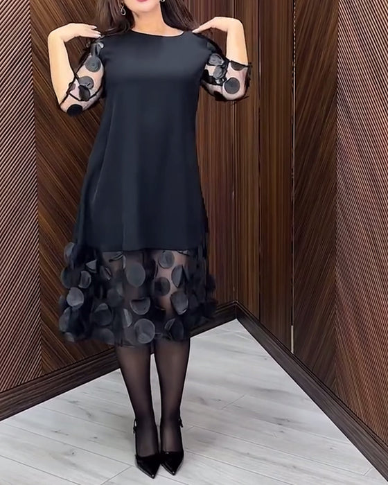 Klänning Nät Sticksöm Modig Rund Halsringning