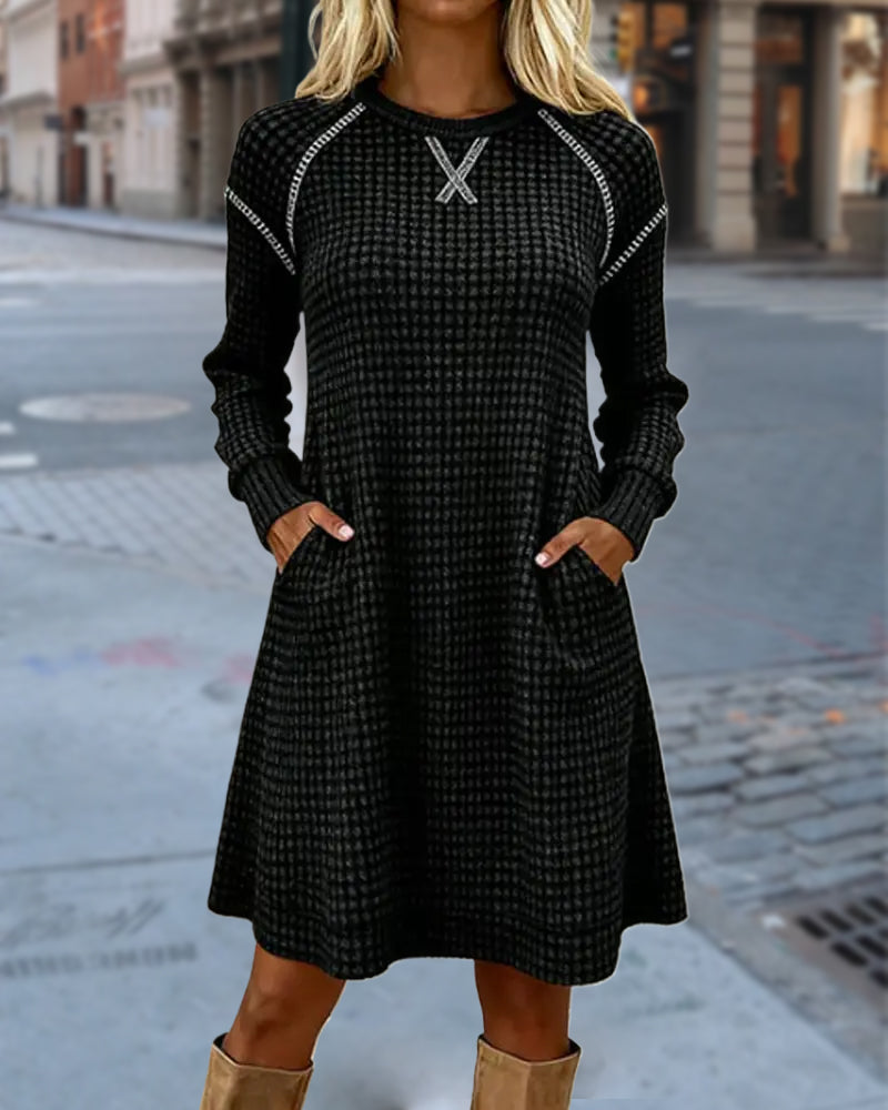 Klänning Med Färgblockdesign, Sömnadetalj Och Fickfunktion