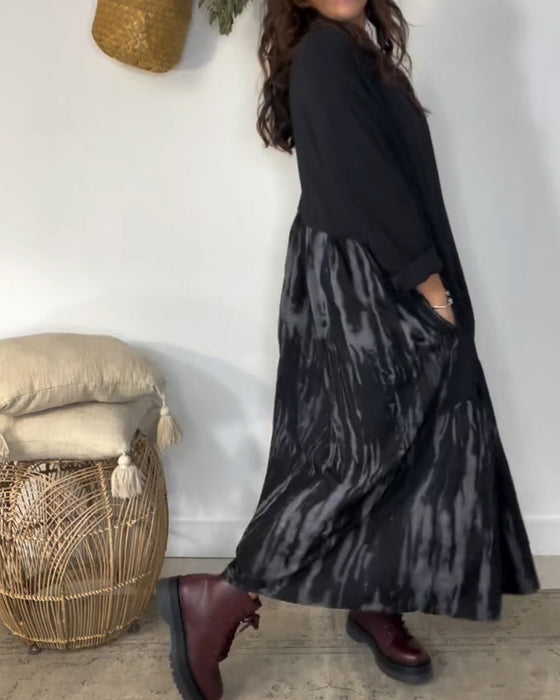 Klänning Rund Halsringning Oregelbunden Lappverkstryck