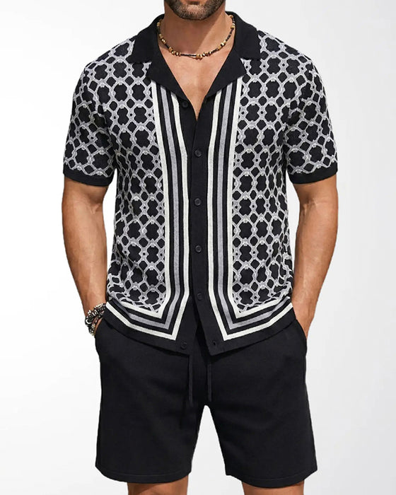 Set Kortärmad Cardigan Och Shorts Tvådelad
