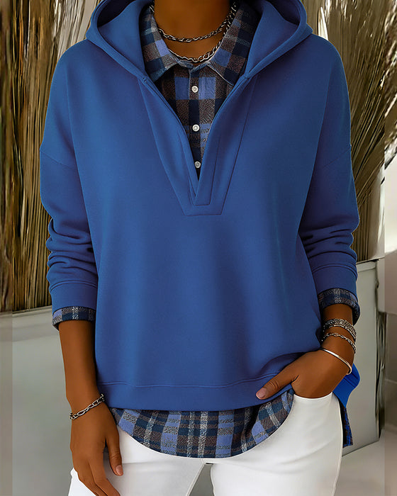 Huvtröja Fejk Tvådelad Rutig Patchwork