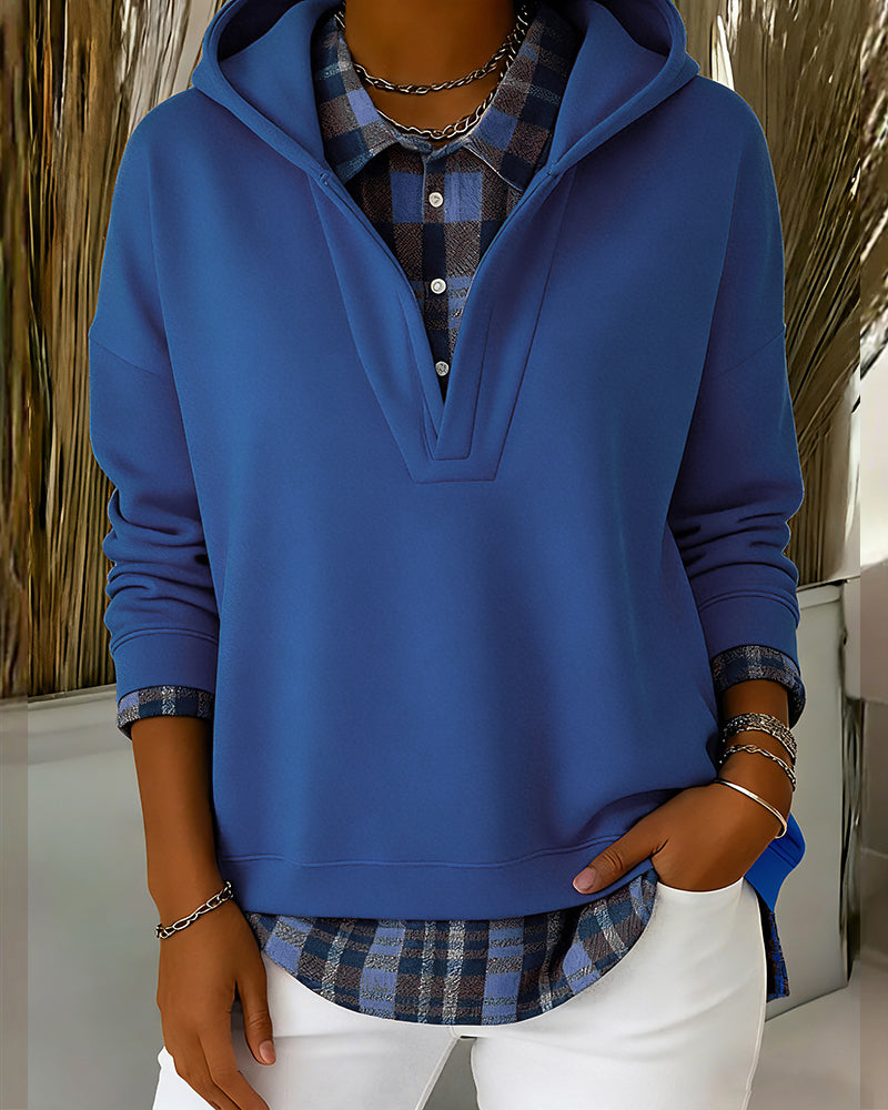 Huvtröja Fejk Tvådelad Rutig Patchwork