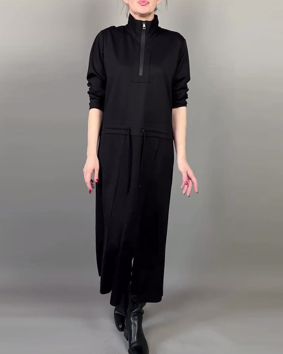 Klänning Med Zip-Krage Och Trendig Stämning